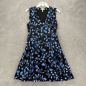 Rebecca Taylor Dress‎ Womens 2 Kyoto Floral Black Blue Silk V-Neck sleeveless